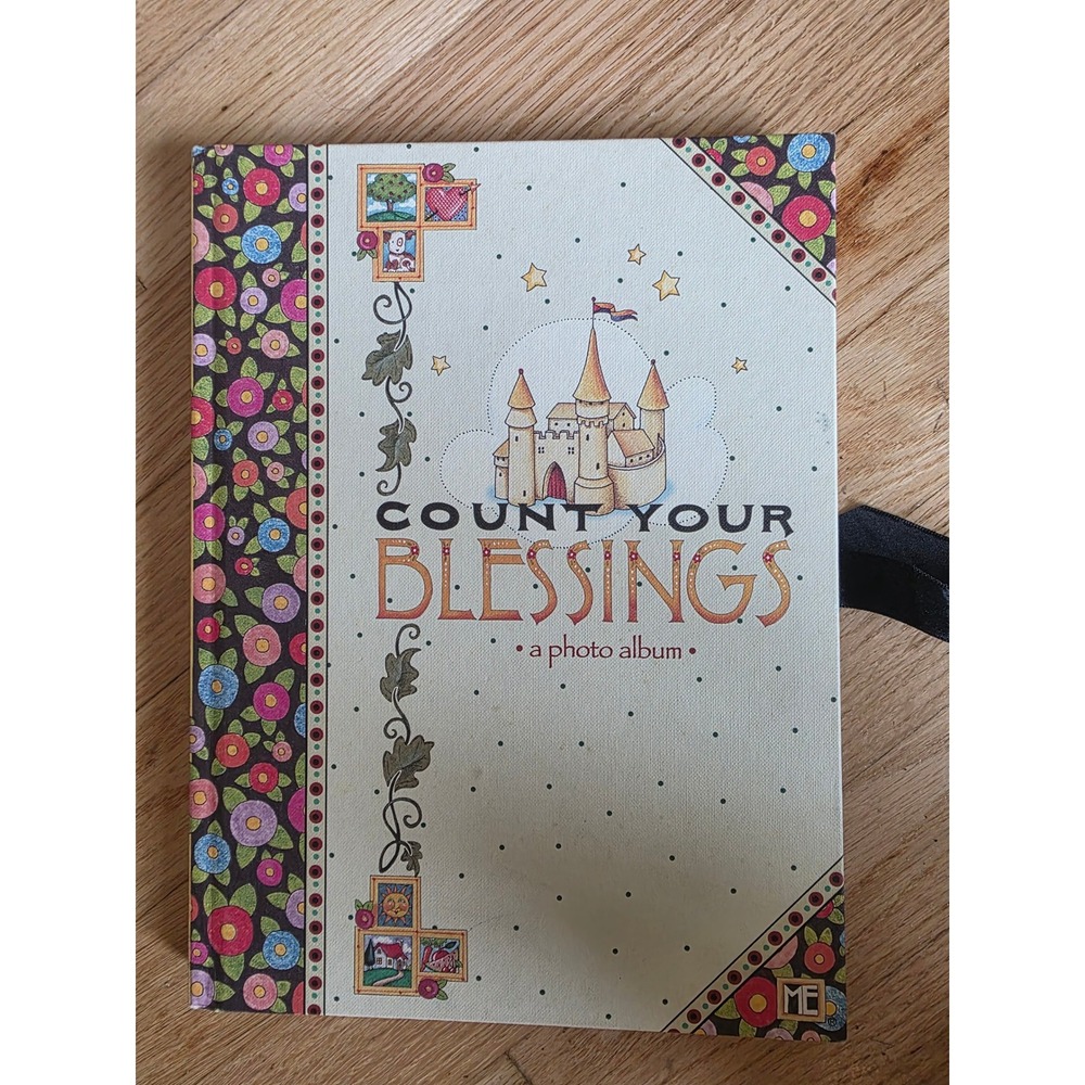 Vtg Mary Engelbreit Count Your Blessings Photo Album Hardcover Ribbon Tie 1999